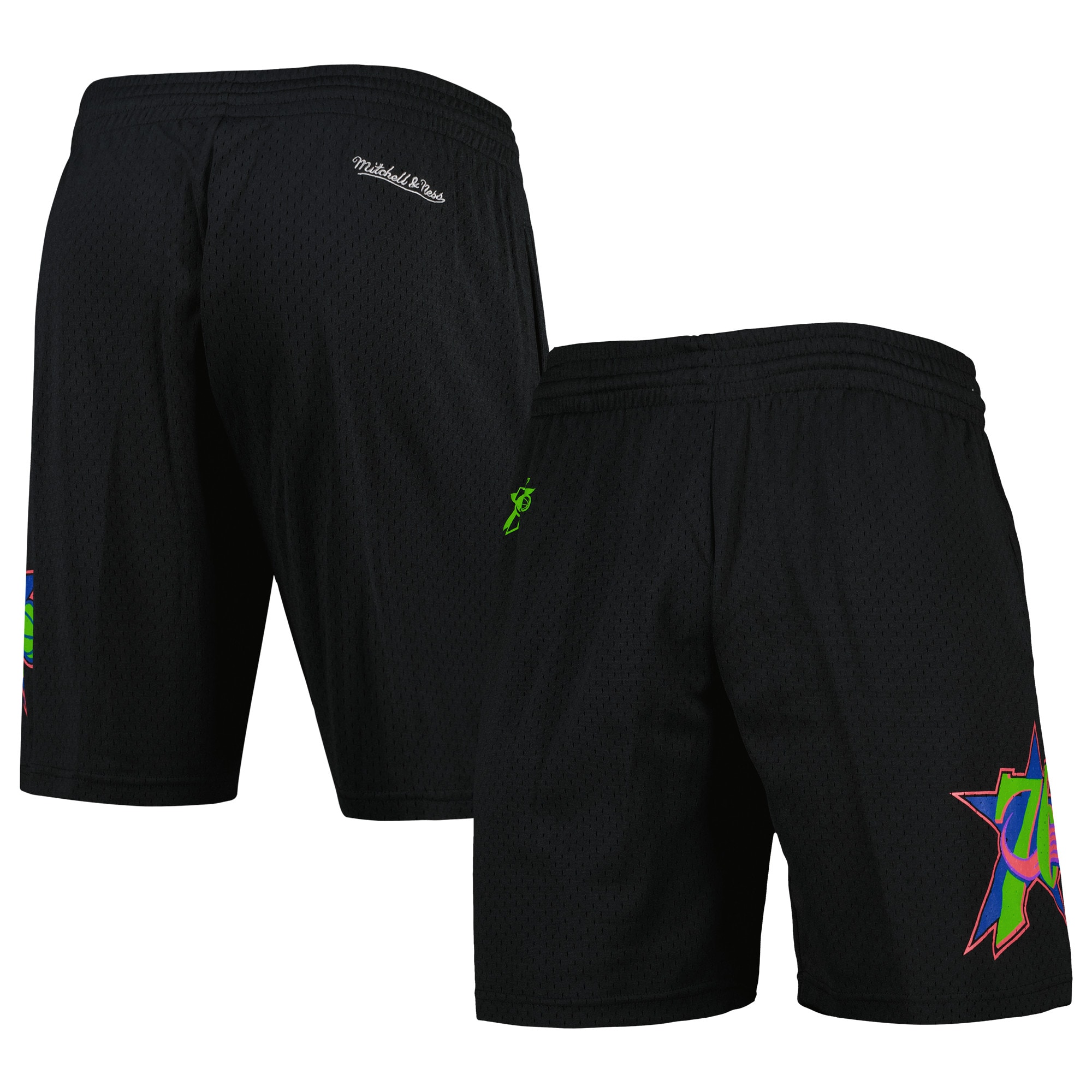 Men's Mitchell \u0026 Ness Black Philadelphia 76ers Hardwood Classics Color Bomb Energy Shorts